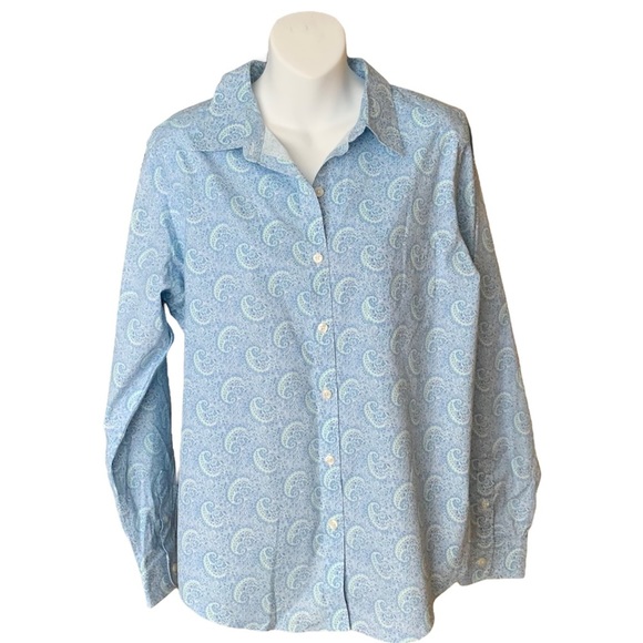 L.l.bean BUTTON UP BLOUSE IN BLUE PAISLY PRINT SIZE MEDIUM - Picture 2 of 11